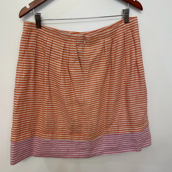 LOFT|| 100% Linen Striped Beige Orange Pink Skirt Size 12 - Picture 2 of 6